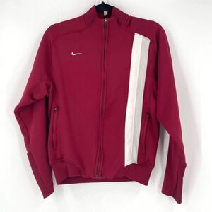 Vintage Nike Women's Long Sleeve Full Zip Track Jacket Burgundy White Medium